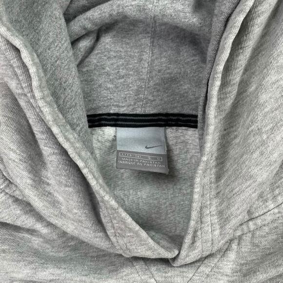 Vintage Nike Hoodie Light Grey Cotton Black Center Swoosh Spellout Logo Y2K - Picture 3 of 3